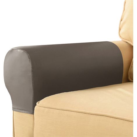 Amazon Wasserdichter, elastischer Sofa-Armlehnenbezug aus PU-Kunstleder, universeller Schutzbezug für Armlehnen, 2er-Set (Grau-Braun, 2er-Set) (1/5)