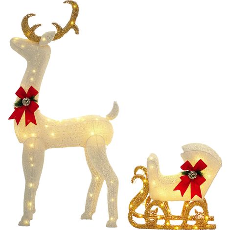 Outsunny Light Up Reindeer & Sleigh Christmas Decoration w/ 170 LED Lights (1/5)