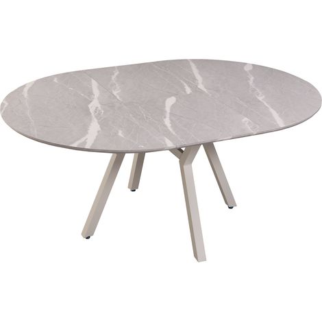 Table à manger ronde extensible coloris effet marbre gris - Longueur 130/160 x Largeur 130 cm x Hauteur 76cm (1/4)