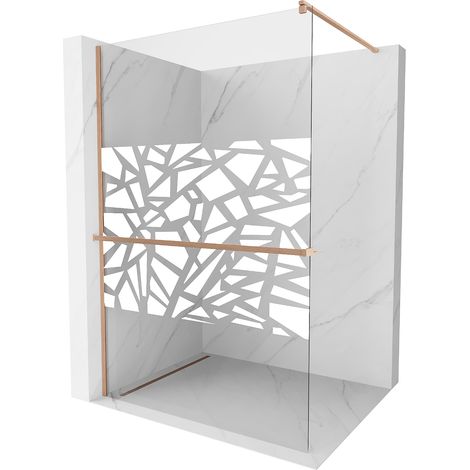 Mexen Kioto+ mampara de ducha con estante Walk-in 100 x 200 cm, patrón blanco, cobre cepillado - 800-100-121-65-85 (1/5)