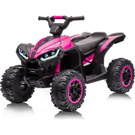 Quad électrique enfant ATV avec télécommande, 2 vitesses, pneus tout-terrain, LED, musique, USB, 12V, 3 à 6 ans Rose