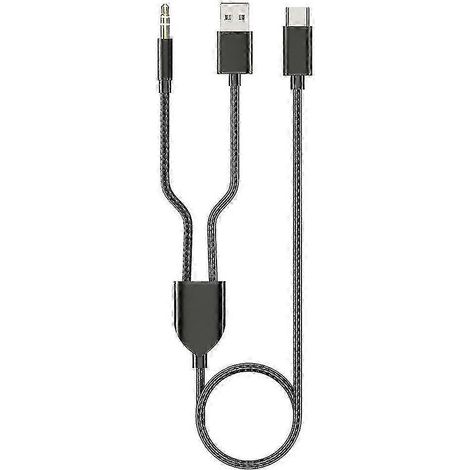 Câble 2-en-1 USB-C vers USB-A et auxiliaire 3,5 mm pour autoradio et haut-parleurs Hi-Fi (noir) (1/4)