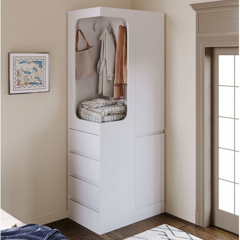 Schrank 70 x 40 x 170 cm mit Schubladen, offene Kleiderstange, 1 Tür, Weiß OKMYHOME (1/5)