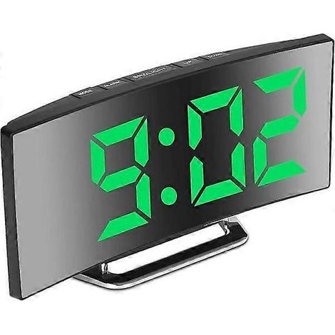 Réveil numérique pour chambre, écran miroir LED 7 pouces, 2 niveaux de luminosité, chargement USB et alimentation par piles (vert) (1/4)