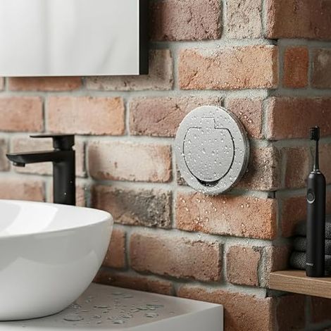 IP55 Waterproof IP55 Round Recessed Worktop Socket with Protective Plug Wall Socket Type E 16A 3680W Outdoor and Indoor (Aluminum) (1/4)