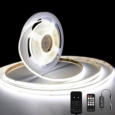Ruban LED COB 10M 6000K Blanc froid 384 LEDs/m Alimentation et télécommande incluses CRI 93+ Largeur 8mm pour décoration intérieure - 384LEDs (1/5)