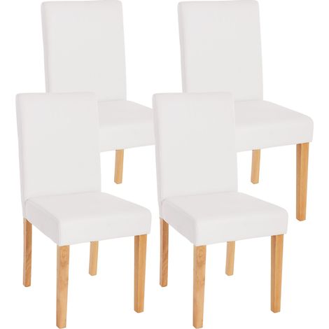 Lot de 4 chaises de séjour Littau, simili-cuir, blanc mat, pieds clairs