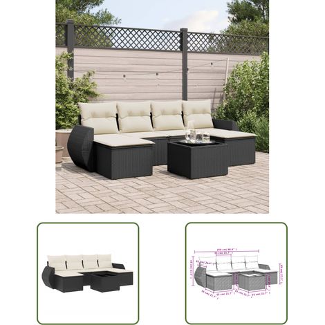 The Living Store Salon de jardin 7 pcs avec coussins noir résine tressée - Ensemble Salon De Jardin - Mobilier De Jardin - Résine Tressée - Rotin Synthétique - Meuble D'extérieur (1/3)