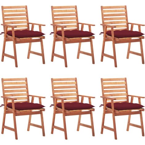 Sillas comedor de jardín y cojines 6 uds madera maciza acacia