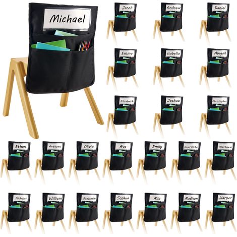 VEVOR Klassenzimmerstuhltasche, 24er-Pack, 36x38 cm, Rückenlehnentasche mit Namensschild, Stuhlrücken-Organizer für Kinder im Klassenzimmer, Kindergarten, in der Schule & zu Hause, Schwarz (1/5)