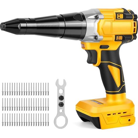 Pistolet à riveter sans fil compatible avec 20 V batterie (sans batterie), pince à riveter électrique sans balais avec éclairage LED, 3 adaptateurs, 60 rivets et clé (1/5)