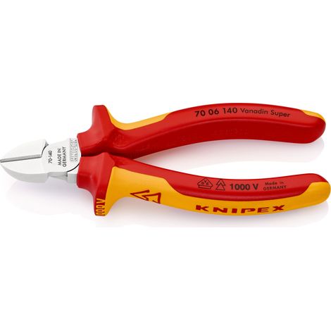 KNIPEX 70 06 140 SB Pince coupante de côté isolées par gaines bi-matière, certifiées VDE chromée 140 mm