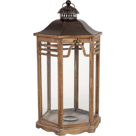 Farol de madera marrón 40.5x34.5x72.5h cm