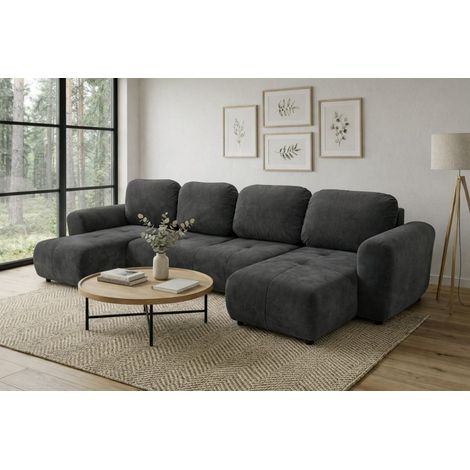 Wohnlandschaft mit Schlaffunktion BRUSK Sofa in Stoff Kronos Dunkelgrau (1/5)