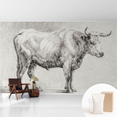 Papier peint intissé mural avec imprimé motifs décoratifs - style contemporain - Colle incluse gratuite Taureau au crayon 416x254 cm (1/5)