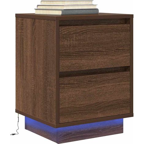 Nachttisch mit LED-Leuchten Braun Eichen-Optik 38x34x50 cm
