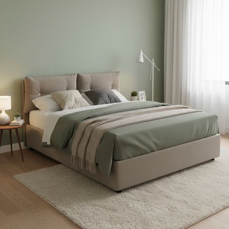 Lit Double Andrealo, Matelas Inclus, Fabriqué en Italie, Gris Taupe\ Taupe\ Taupe (1/5)
