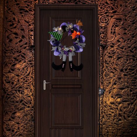 Guirlande d Halloween à suspendre pour porte - Citrouille orange - Jambe de sorcière - Décoration de fête (1/3)
