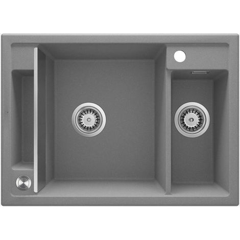 Évier de cuisine en granit avec 2 bacs 69x50 cm gris métallisé - Vora