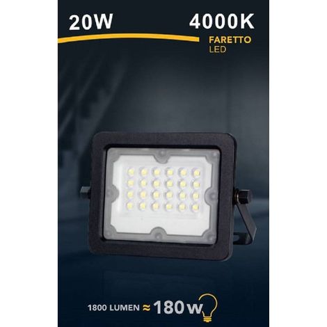 TrAdE Shop Traesio - Faretto Led Proiettore Slim Esterno Nero 20w Ip65 Luce 4000k 6500k 3000k Fs20w-n - -Bianco Naturale -