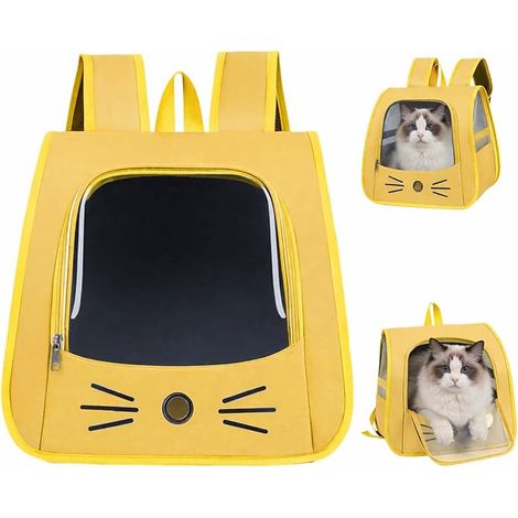 Cat Transport Bag, 35 x 35 x 25 cm Pet Backpack, Foldable Portable Cat Bag, Pet Backpack for Small Pets such as Cats and Dogs (Yellow)