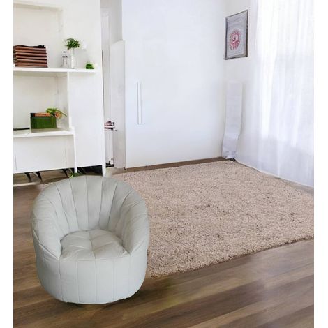 Dmora Sillón acolchado redondo, color blanco, Medidas 80 x 80 x 80 cm, con embalaje reforzado (1/3)