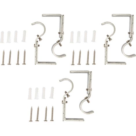 Lot de 6 supports de tringle à rideaux réglables, style romain, pour rideaux de différentes épaisseurs et styles, couleur argent. (1/5)
