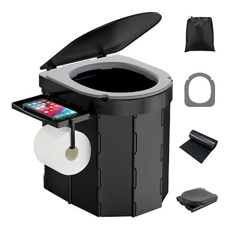 WADEO Toilettes de Camping Pliables Panneaux Toilettes Portables avec Couvercle (1/5)