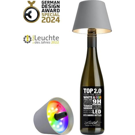 Sompex Top 2.0, lampada per bottiglie ricaricabile grigio