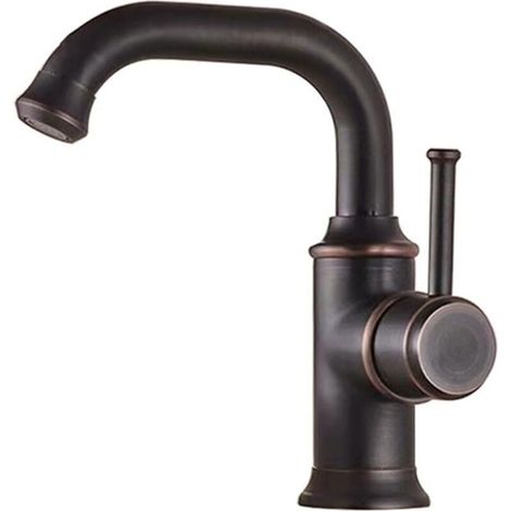 Black single-hole basin mixer tap with swivel spout and single control – deck-mounted, matte finish, short height