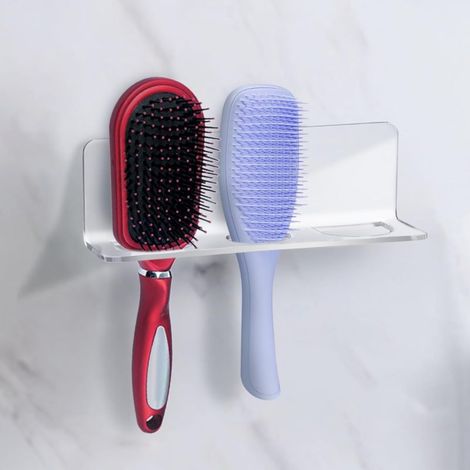 Soporte de pared de acrílico transparente para herramientas de peinado: almacenamiento para secadores, cepillos y planchas de pelo. (1/5)
