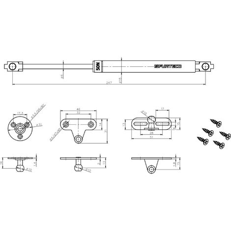 Vérin à gaz PG1, 244 mm, 50 N (1/3)