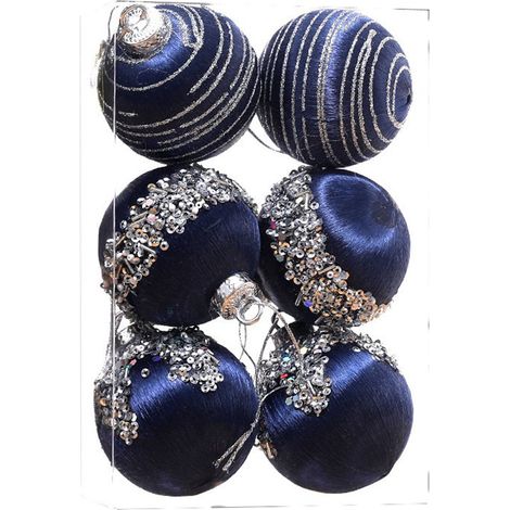 Boule De Noël - 6 Pièces - Diamètre 8 Cm - En Pvc - Style Rétro - Avec Cordon De Suspension - Poids 0,12 Kg (1/5)