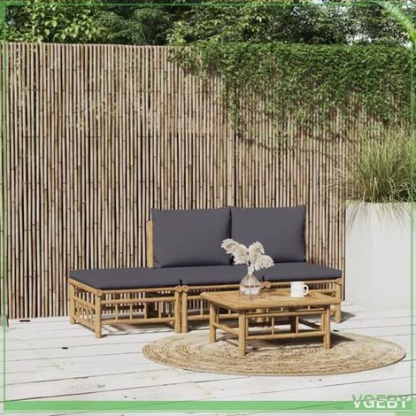 Salon de jardin - FAFEICY - 3155235 - Bambou - 4 pièces modulable - Coussins gris foncé (1/5)