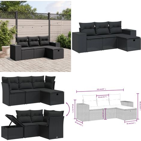 4-tlg. Garten-Sofagarnitur mit Kissen Schwarz Poly Rattan - Gartengestell - Gartenmöbelset - Gartenlounge - Rattanmöbel - Outdoormöbel - Home & Living (1/5)