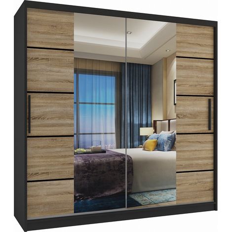 Schiebeschrank Belini 200 cm Mit Schubladen mit Spiegel eiche wotan eiche sonoma Hersteller (1/4)