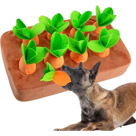 Jouet pour chien intelligent, carotte en peluche, tapis renifleur interactif en peluche carotte, entraînement à l'odorat, petit, moyen et grand chien intelligence canine (1/5)
