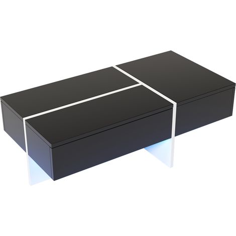 Table basse laquée noire 100 x 50 x 34,5 cm avec LED pilotée par application, 3 tiroirs push-open et rangement pratique pour salon moderne, gain de place CHICFURN (1/5)