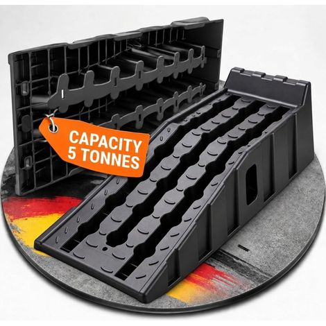 Relaxdays Vehicle Ramps, 2-Piece Set, Cars and Vans up to 5 t, Wheel Stop, Non-Slip, HWD: 22x33x90 cm, HDPE, Black (1/5)