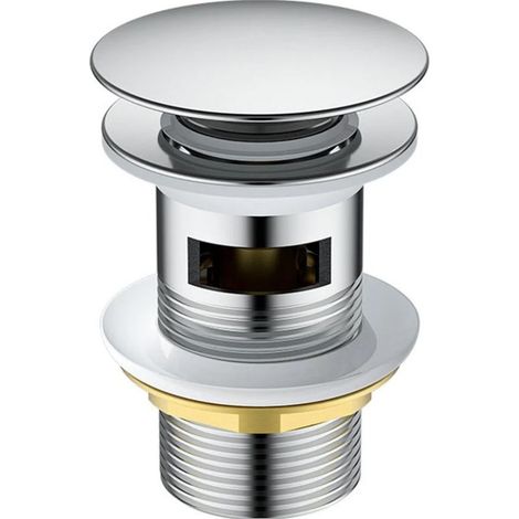 Bonde de lavabo universel pop-up automatique, bouchon de vidange écoulement chromé avec trous de débordement pour évier et lavabo standard (1/5)