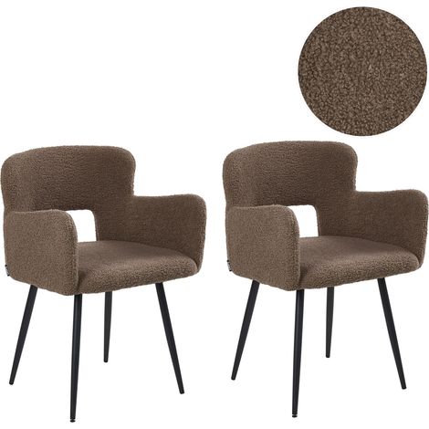 Conjunto de 2 sillas de comedor modernas asiento tapizado en bouclé con reposabrazos marrón Sanilac (1/5)