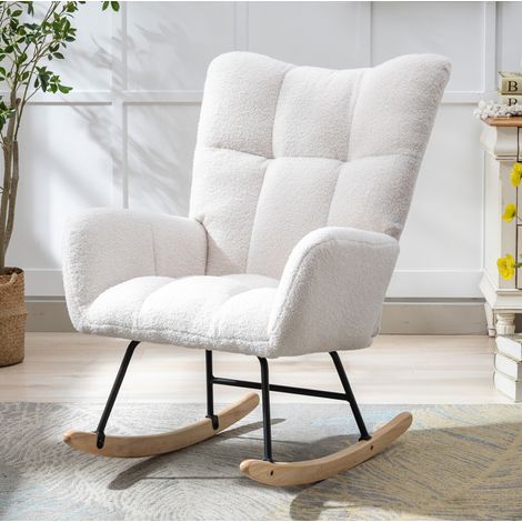 Sillón mecedora de tejido teddy con respaldo alto 65 x 77 x 90 cm blanco (1/5)