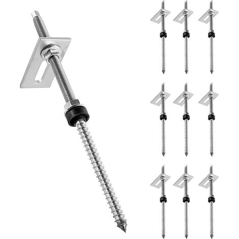 Lot de 10 vis à double filetage M10 x 200 mm Installation PV en acier inoxydable réglable en hauteur Chevilles pour photovoltaïque Fixation solaire sur les toits de bâtiments