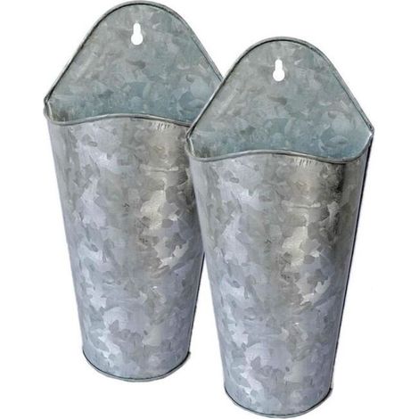 Pot de fleurs mural rustique en métal galvanisé - Lot de 2 - Décoration murale à suspendre