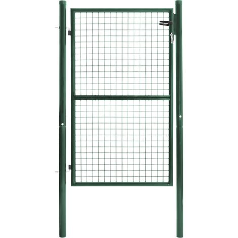 Idmarket – Portillon de jardin en acier vert 105 x 150 cm – Serrure et poignée – Résistant aux intempéries – Installation facile avec kit de visserie (1/5)