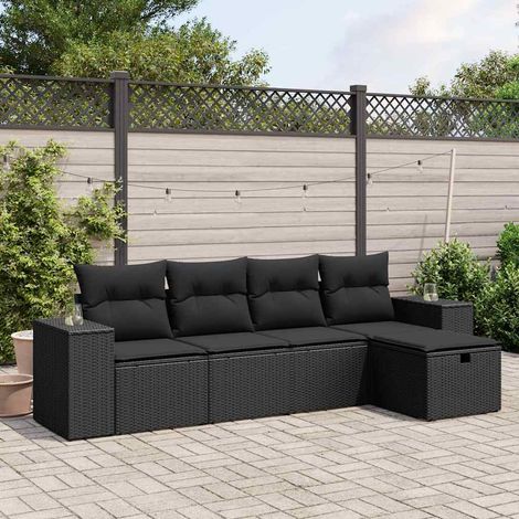 Lot de 5 pièces salon jardin noir résine tressée coussins inclus (1/5)