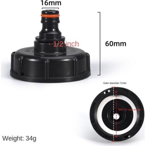 Connettore adattatore IBC da 3/4/1/2", confezione da 3, valvola per tubo flessibile S60x6 da 1000 litri, per barile di raccolta acqua piovana (1/4)