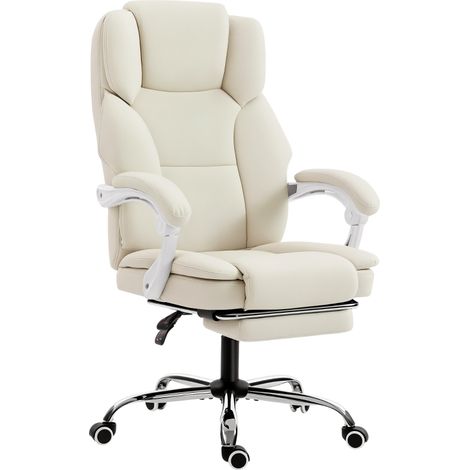 Sedia da ufficio con funzione reclinabile, sedia da scrivania, sedia girevole regolabile in altezza con poggiapiedi, 64 x 73 x 120 cm, Beige (1/5)