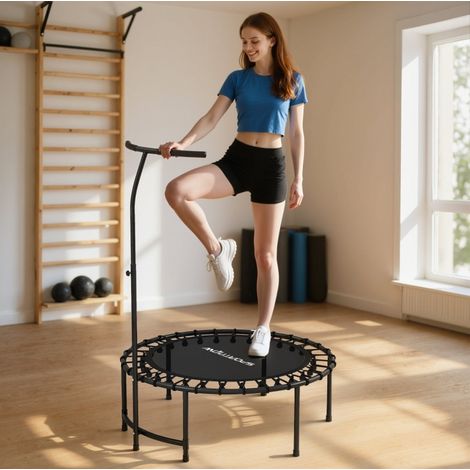 Trampoline de fitness 102 cm en plastique noir, poignée réglable, pour petit espace – MEUBLIV (1/5)