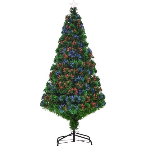 Künstlicher Weihnachtsbaum 150 cm mit Glasfaser künstlich Tannenbaum mit LED Beleuchtung, 180 Spitzen Christbaum Weihnachtsdeko inkl. Metallständer für drinnen
